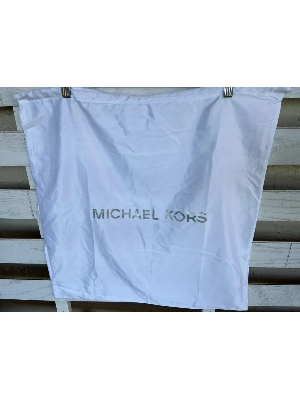 Michael Kors Large 18.5X18” Logo White Satin Drawstring Cover Dust Bag.